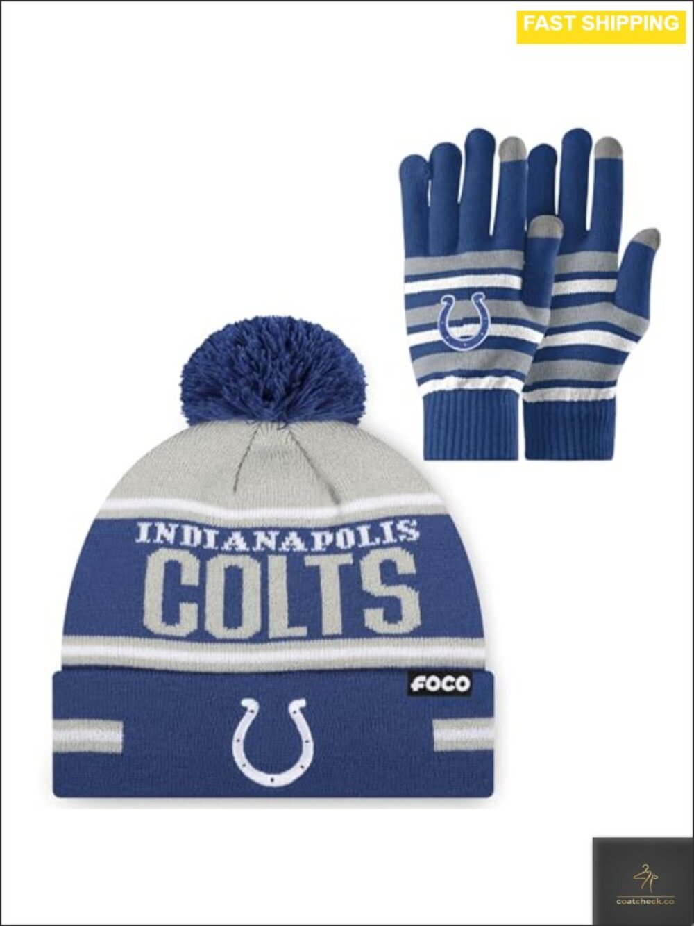NFL Team Logo Stretch Gloves & Pom Knit Beanie Set Acrylic One Size